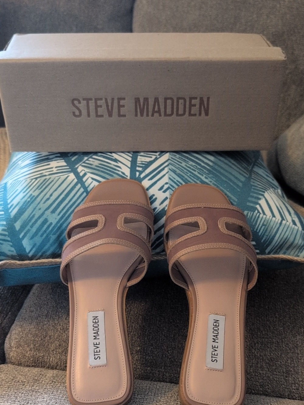 Steve Madden Tan-Brown Double Strap Slide Mules Brand New